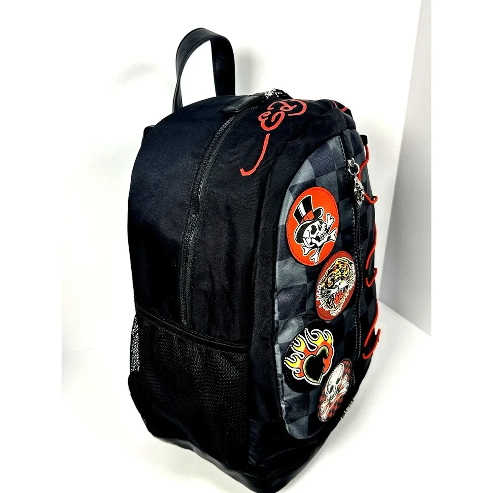 Ed Hardy Backpack Black Check Patches Backpack New